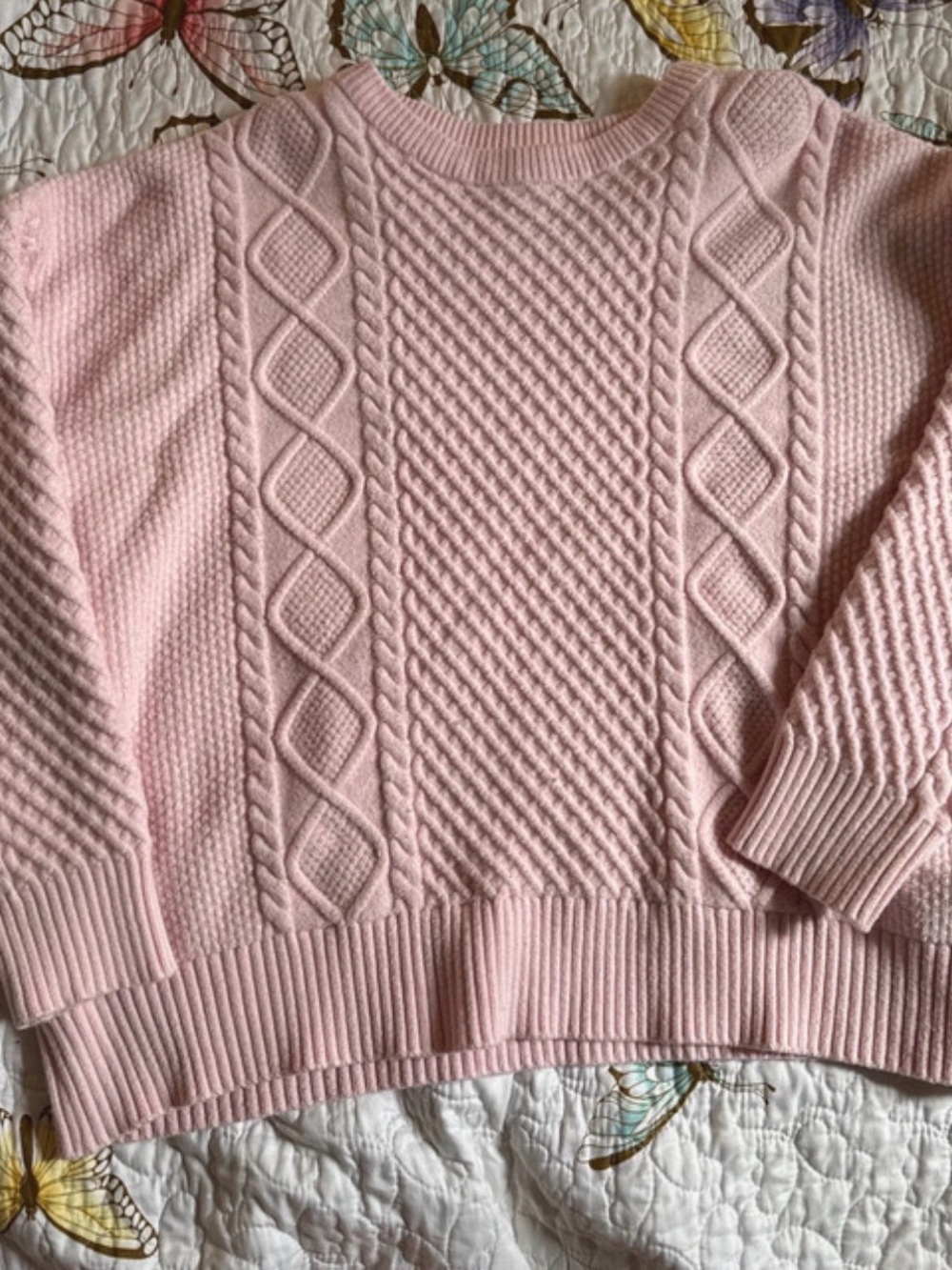 Forever 21 Pink Cable Knit Crewneck Sweater